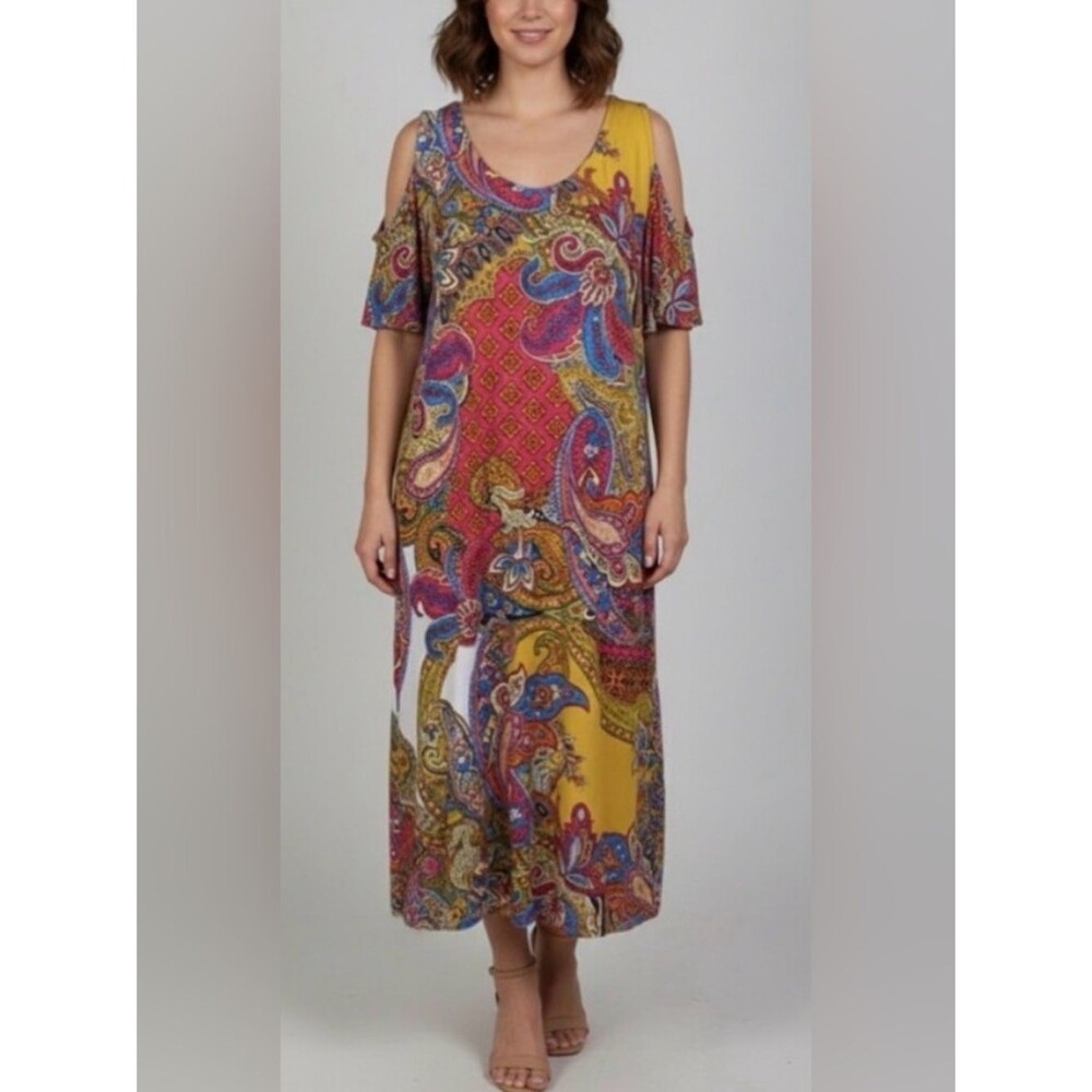 MSK Colorful Paisley Cold Shoulder Midi Dress Size XL Made in India